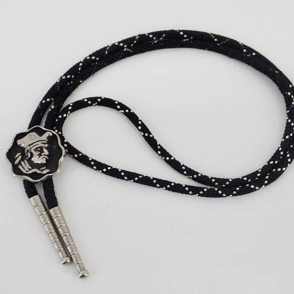 Pirate Bolo Neck Tie Western Cowboy Black & Silver Tone excellent condition - Picture 1 of 8